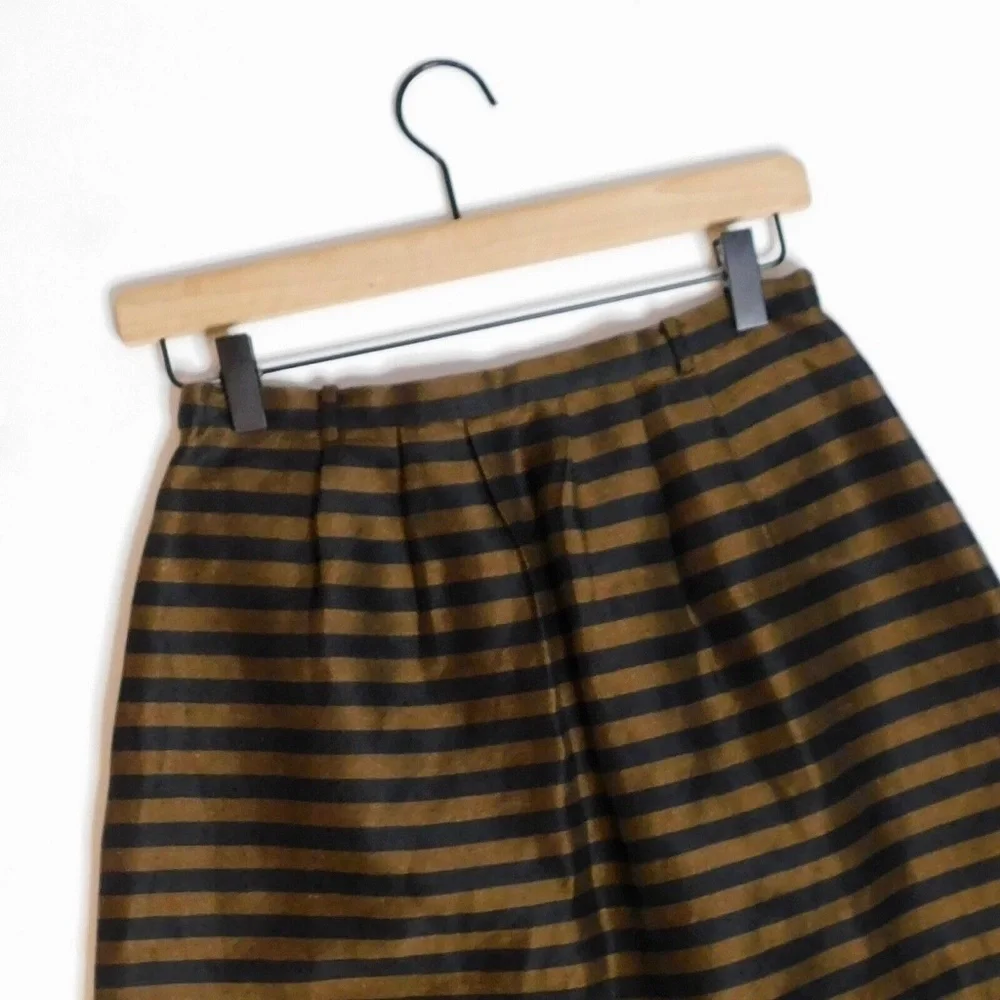 MADEWELL Linen & Silk Blend Striped Pleated Skirt Brown & Black Stripe Size 0 - Picture 9 of 13